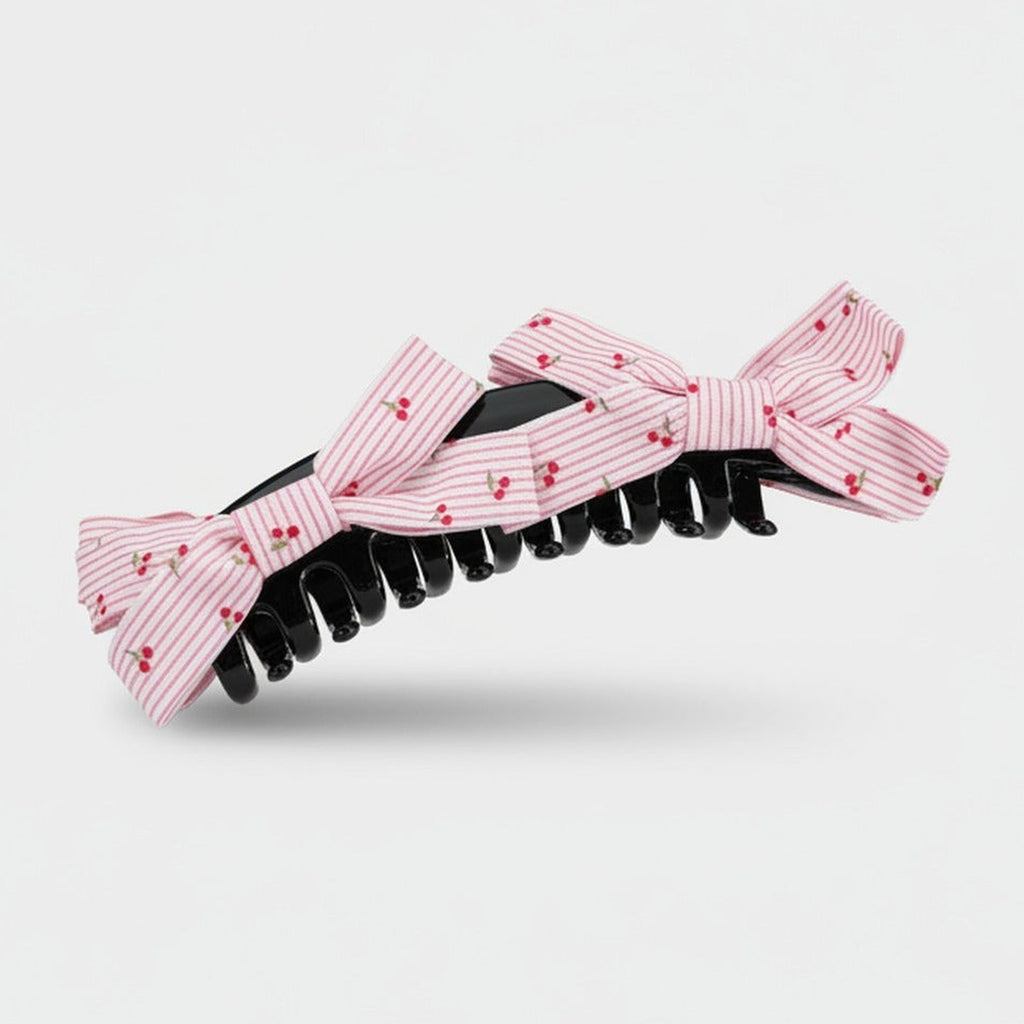 Pink Striped Cherry Hair Claw Clip – hair accessories (view 1)