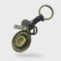 Vintage Brass Oval Charm Keyring With Black Leather Wrap – novelty & toys (view 1)