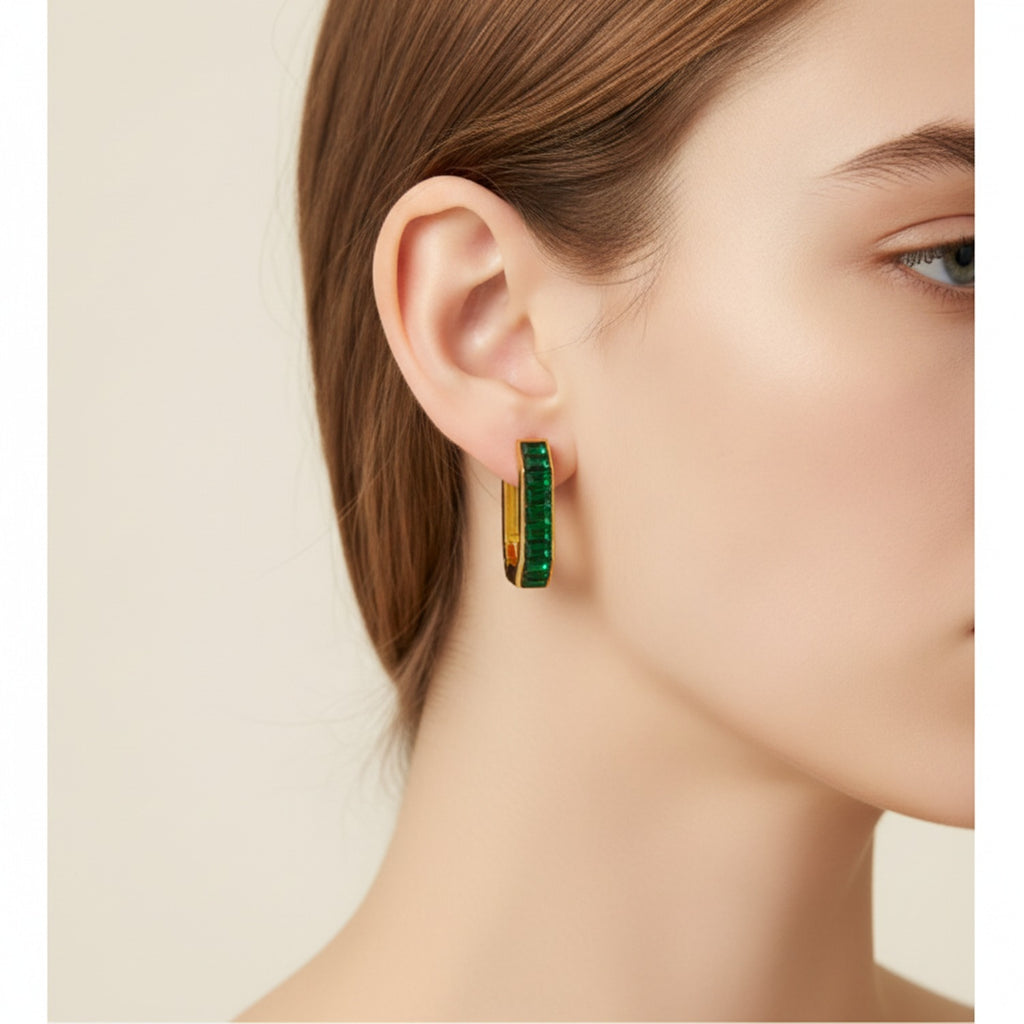 Rainbow Gem Chunky Hoop Earrings Emerald Green