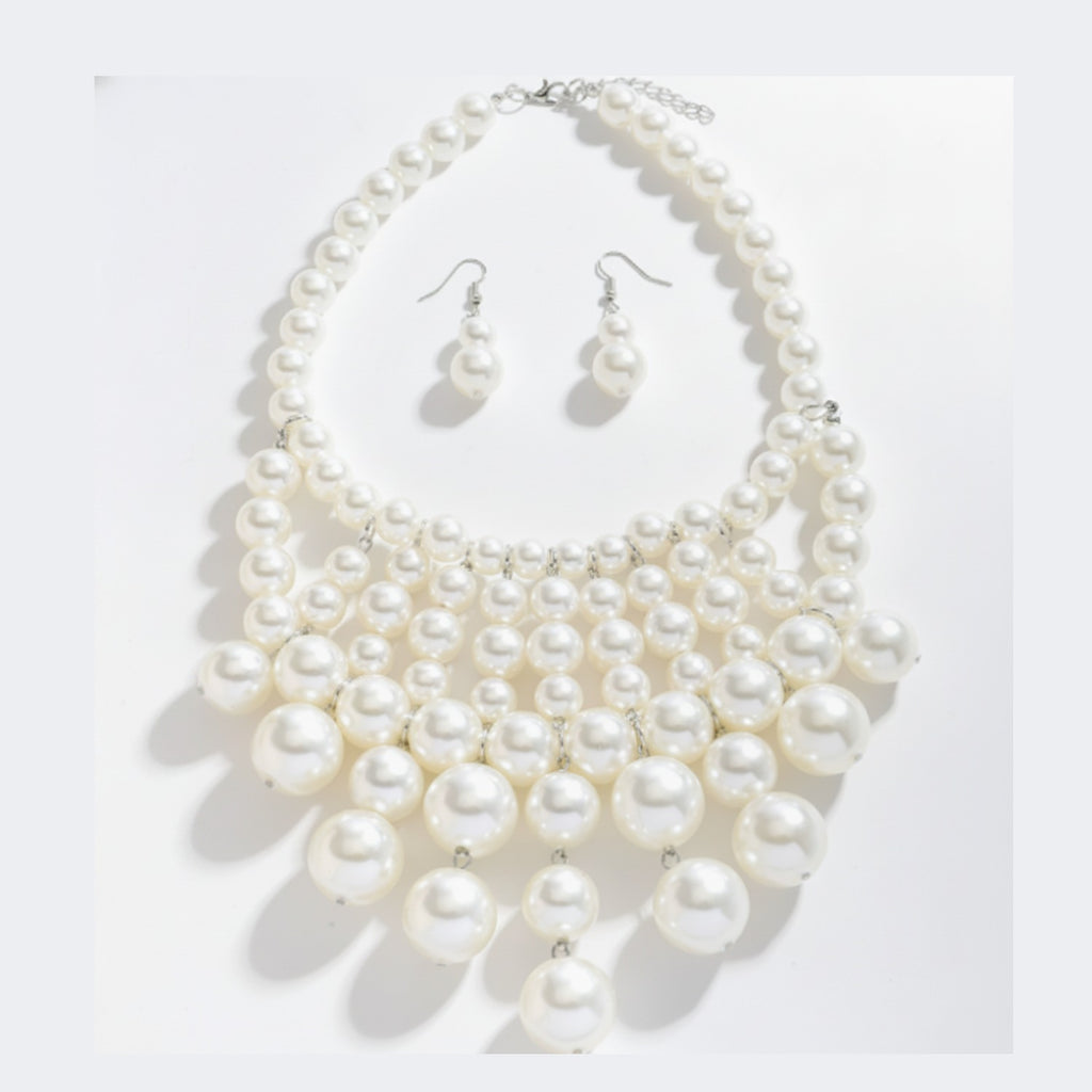 Pearl Layered Bib Necklace & Earring Set – jewelry (view 1)