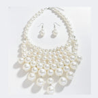 Pearl Layered Bib Necklace & Earring Set – jewelry (view 1)