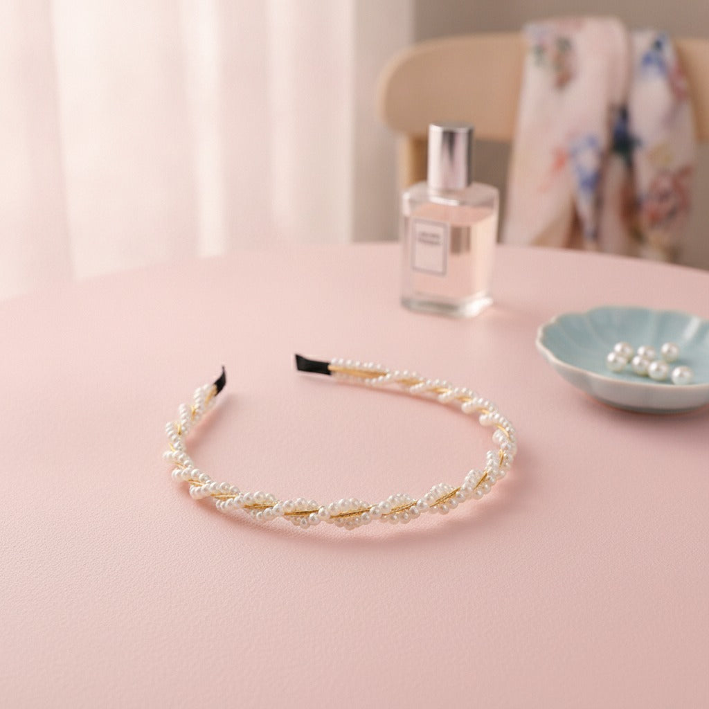 Pearl Twisted Headband - Gold Pearl