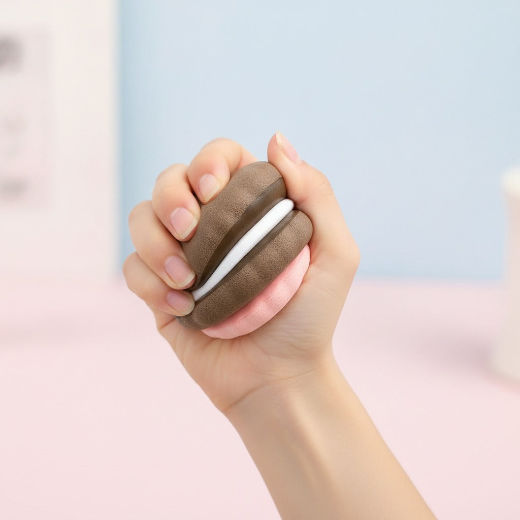 S'mores Cookie Squishy - Pink - squeeze in hand