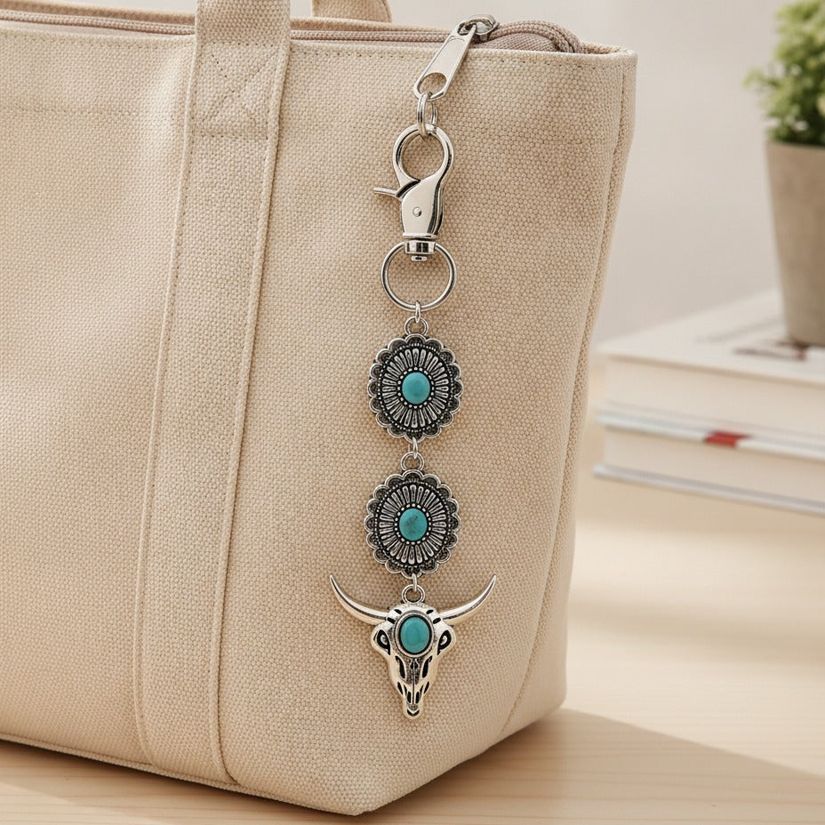 Turquoise Concho Charm Keychain - Type 2