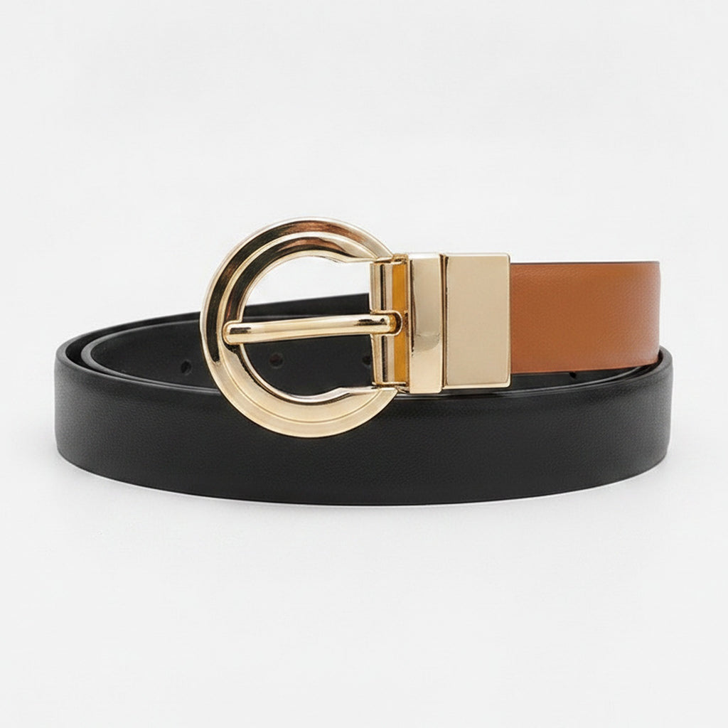 Cognac Leather Belt With Gold Circle Buckle – scarves & belts (view 1)