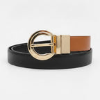 Cognac Leather Belt With Gold Circle Buckle – scarves & belts (view 1)