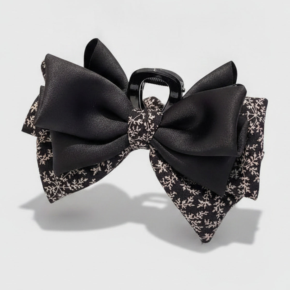 Floral Satin Bow Hair Claw - Black Floral