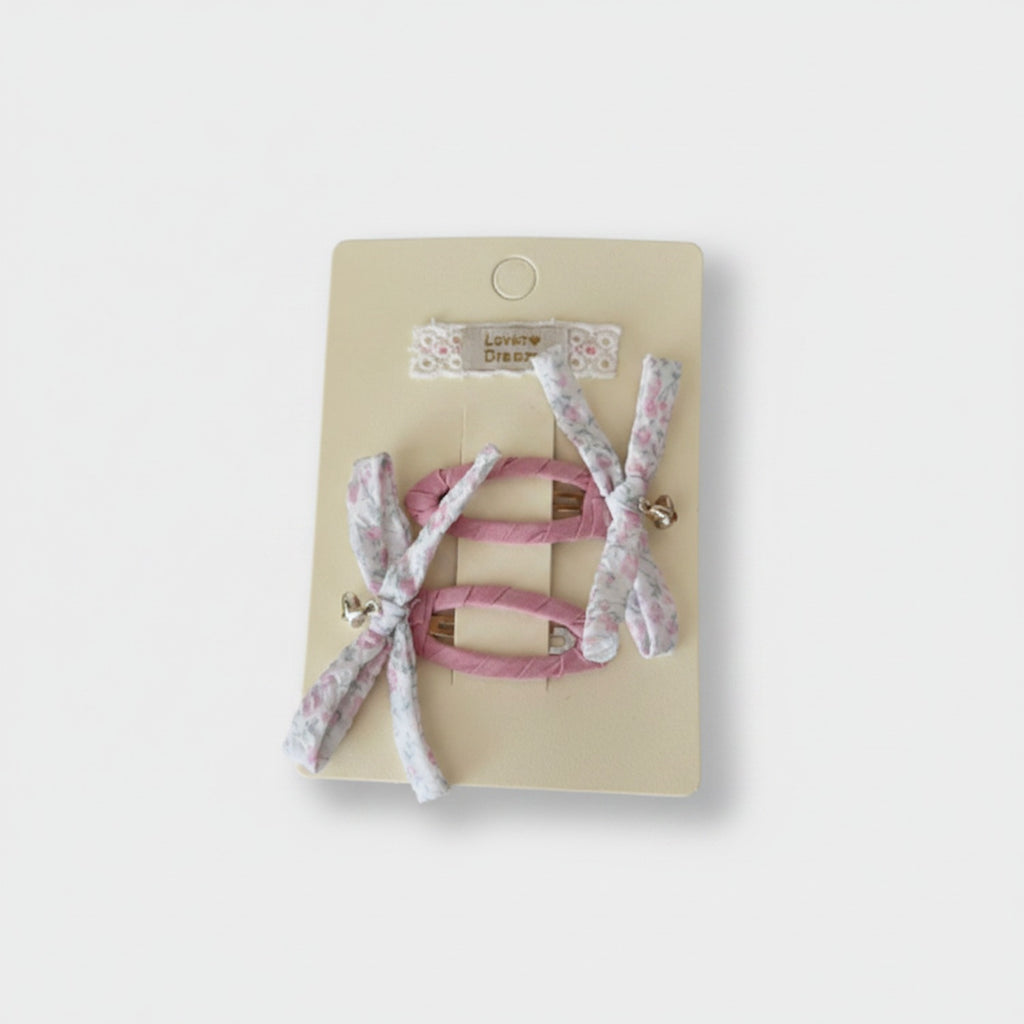 Floral Butterfly Bow Hair Clips Set Pink Floral