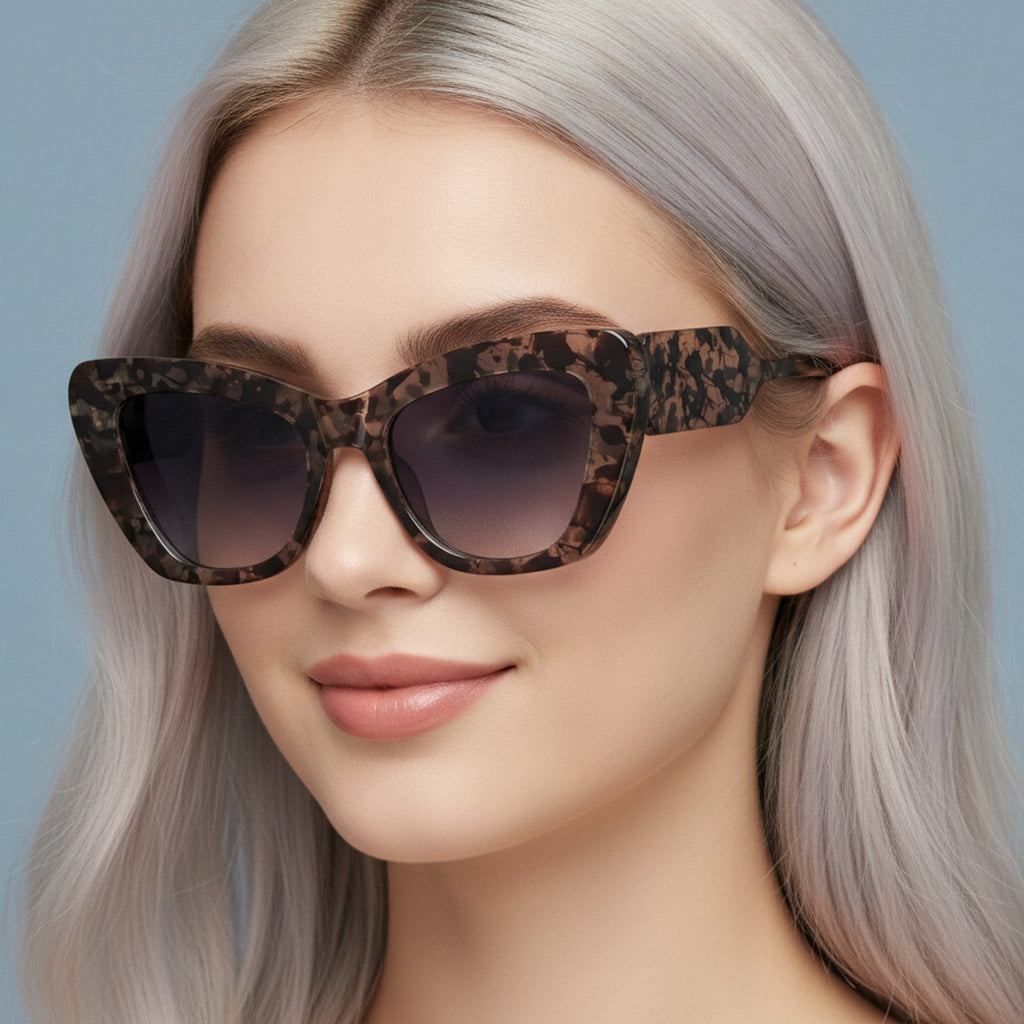 Oversized Bug Eye Sunglasses - Speckled Black & Tan