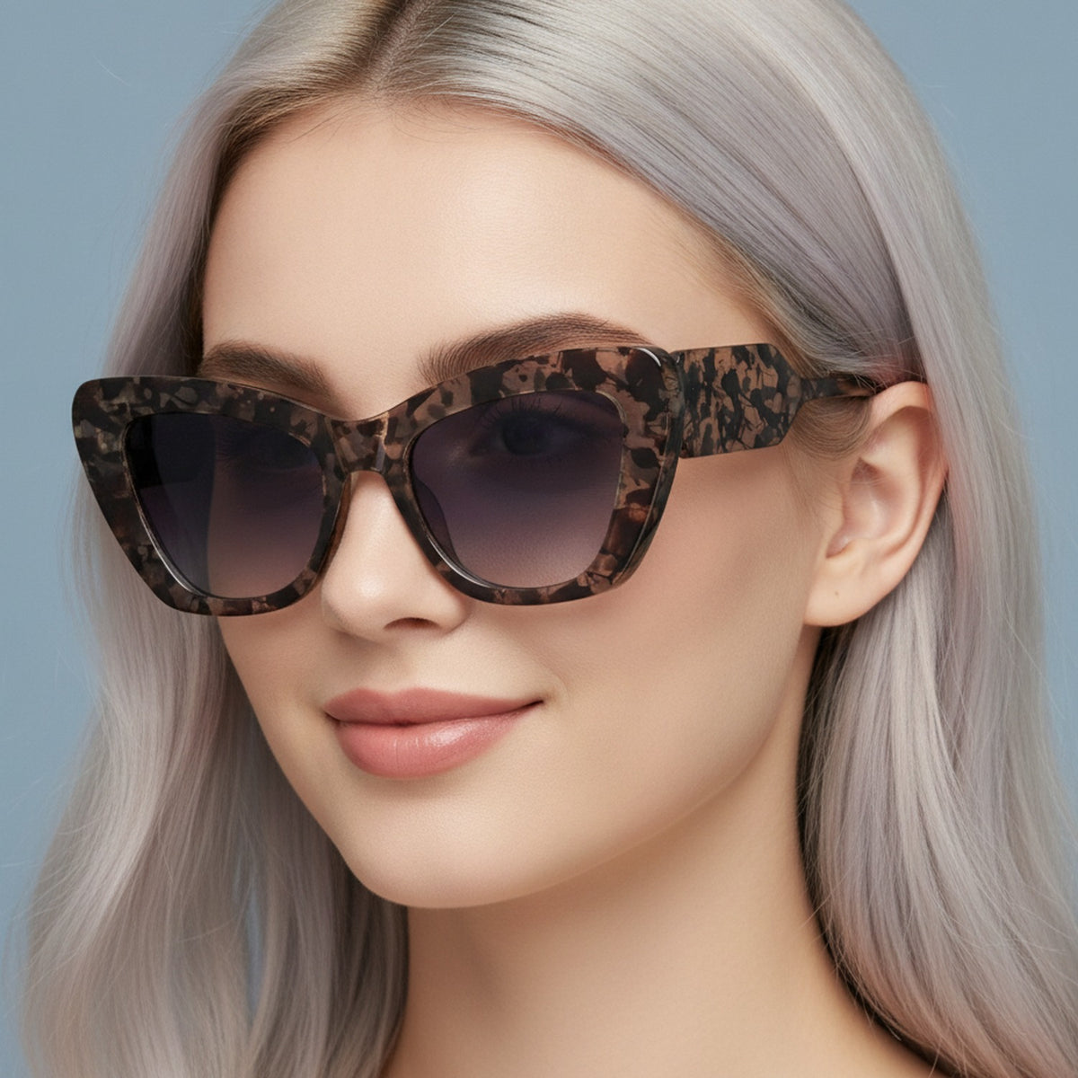 Oversized Bug Eye Sunglasses - Speckled Black & Tan