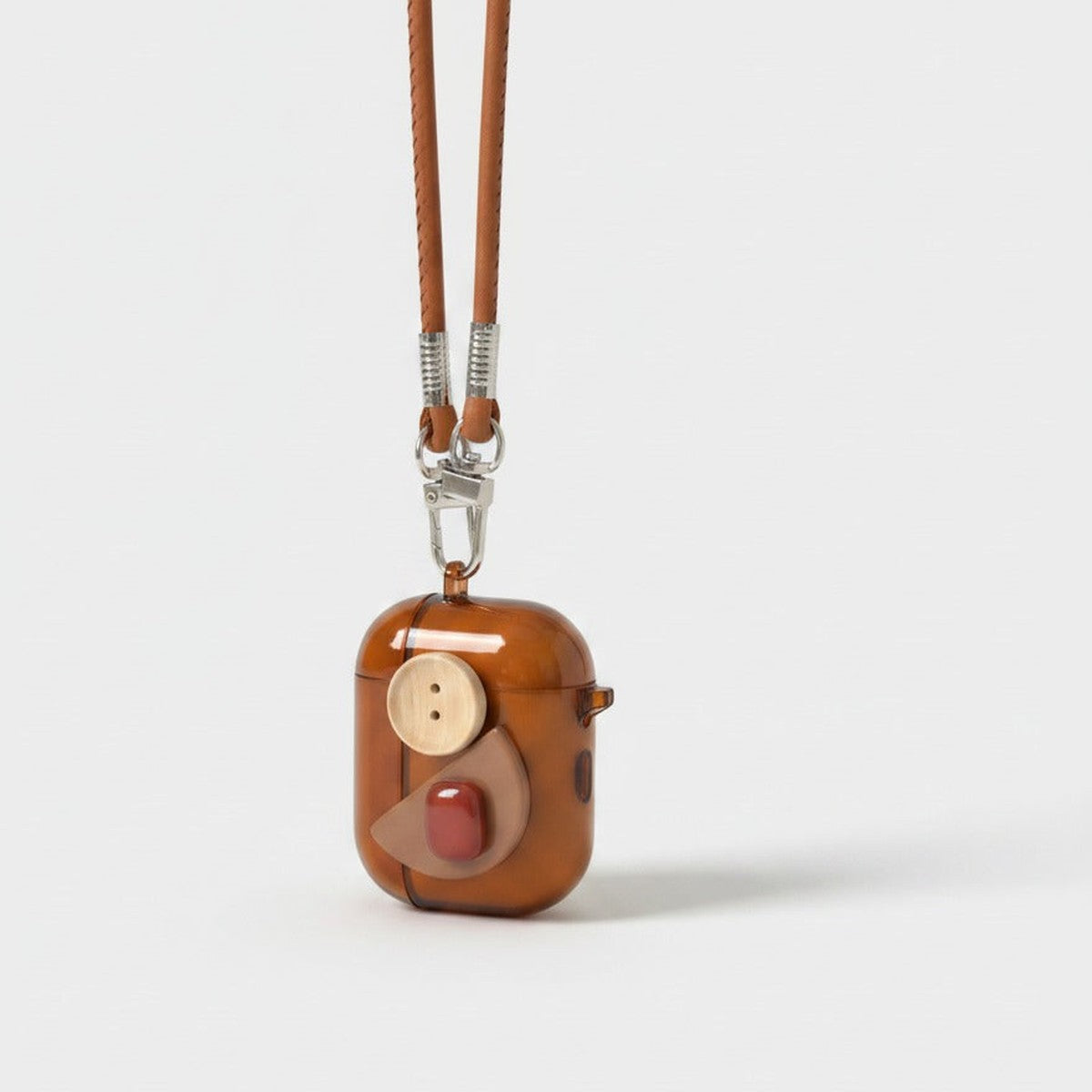 Button Detail Earbuds Case - Brown (for AirPods 4)