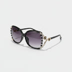 Rhinestone Oval Gradient Sunglasses Black Frame