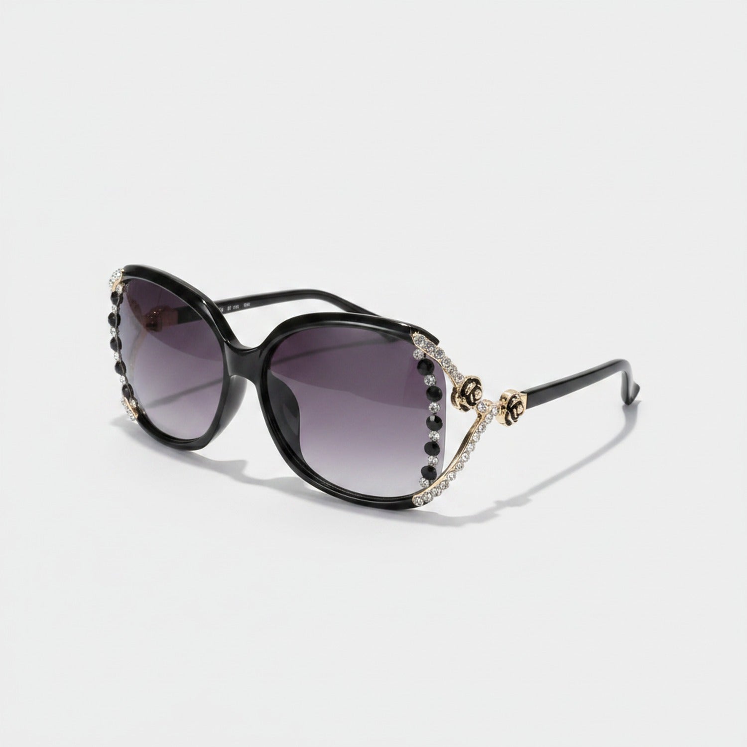 Rhinestone Oval Gradient Sunglasses Black Frame