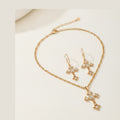 Gold Cross Rhinestone Pendant Necklace Earring Set – jewelry
