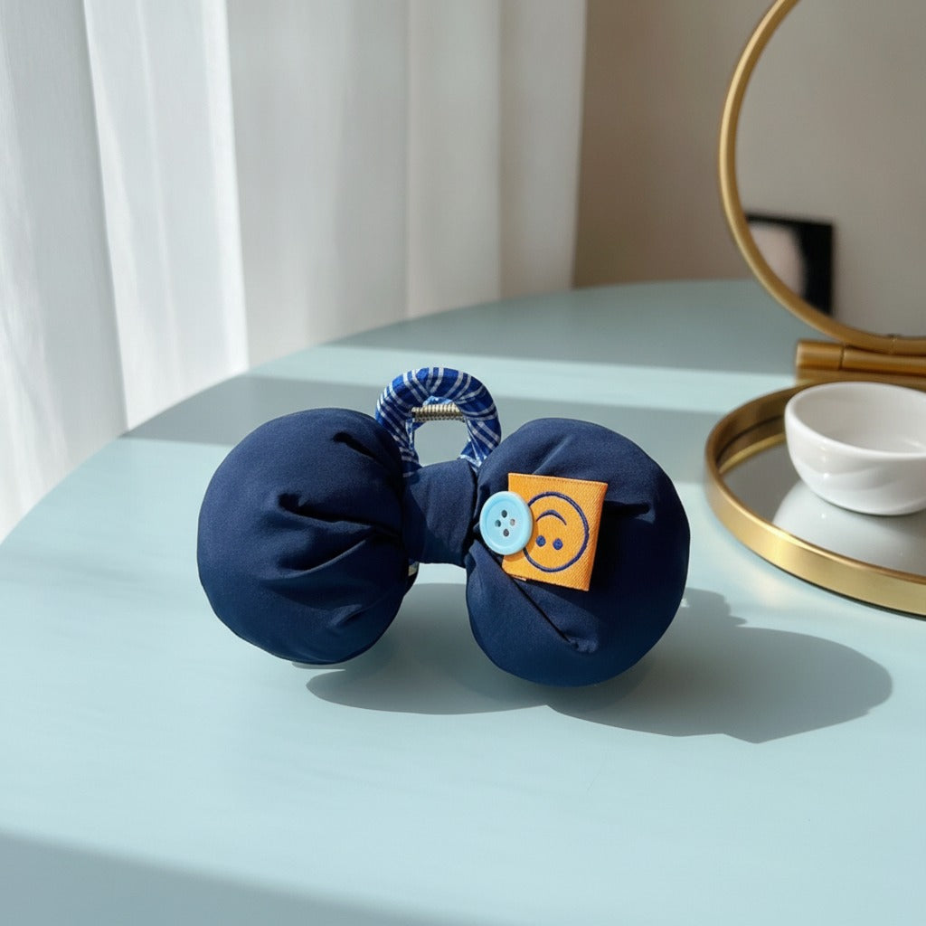 Puffy Bow Hair Claw - Navy Blue