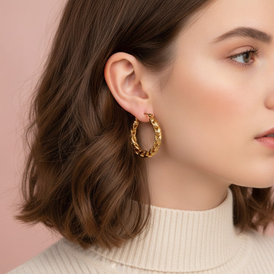Twisted Chunky Hoop Earrings - Gold