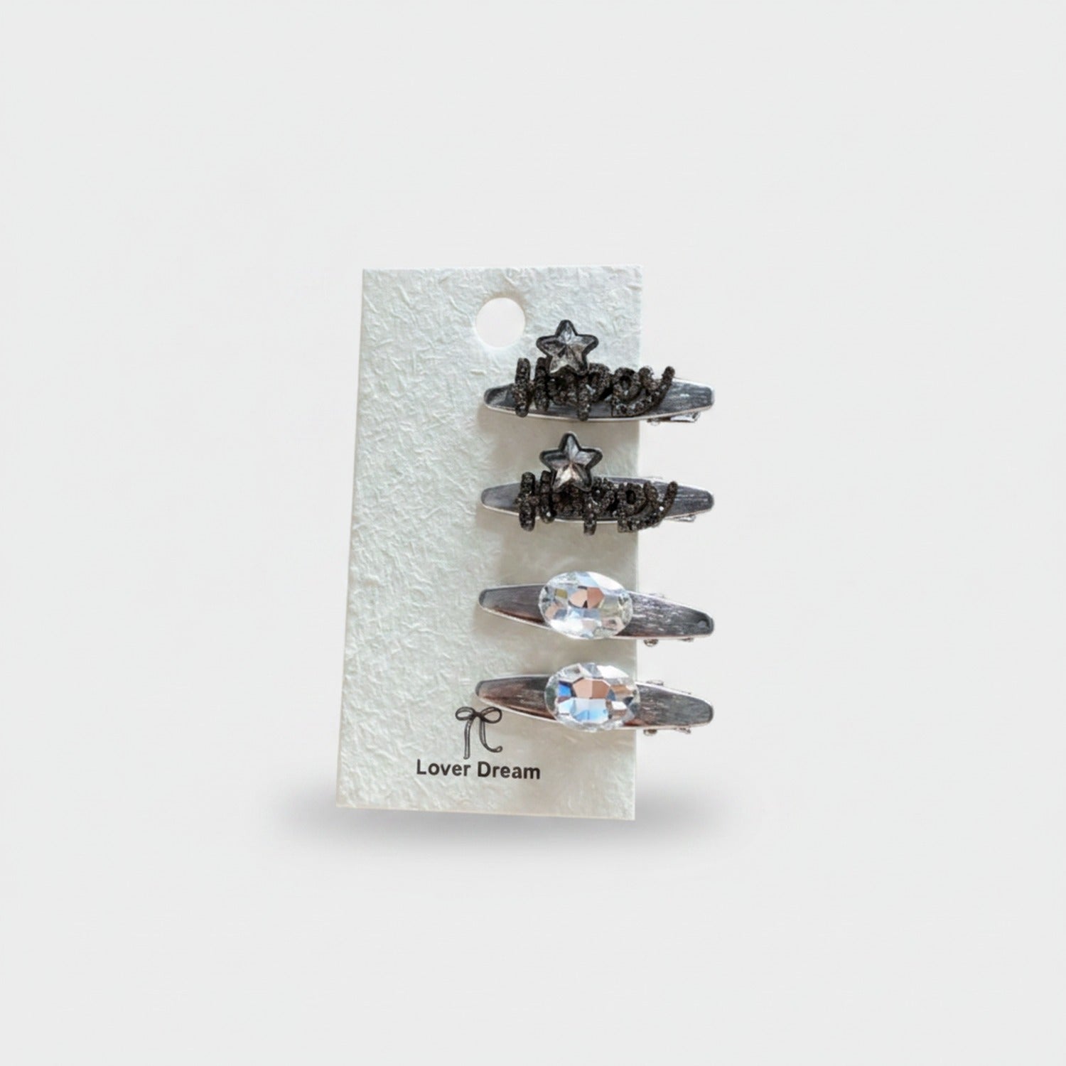 Gemstone Heart Claw Hair Clip Set Black Happy