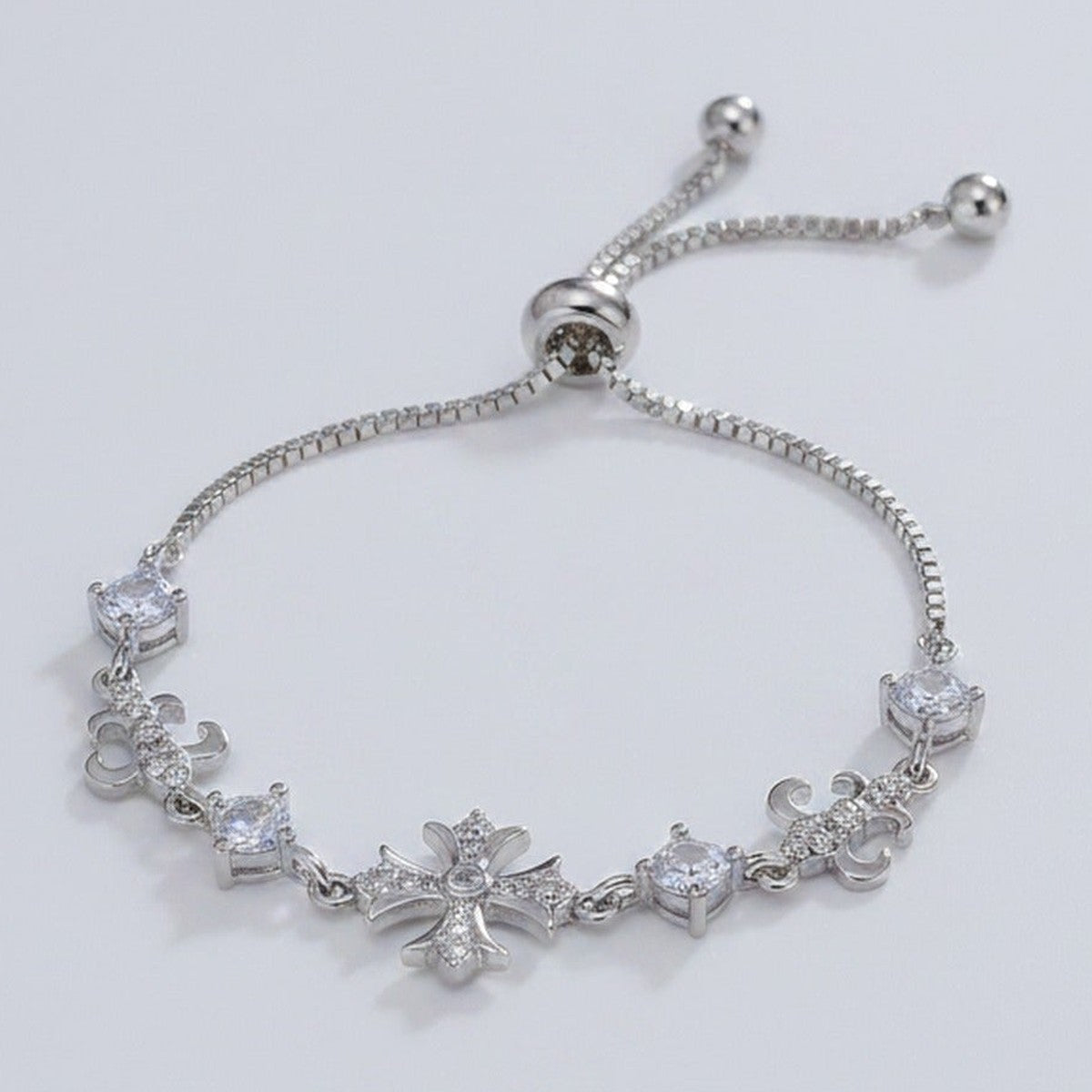 Cross Charm Bracelet With Rhinestones - Silver Bracelet – jewelry (view 1)