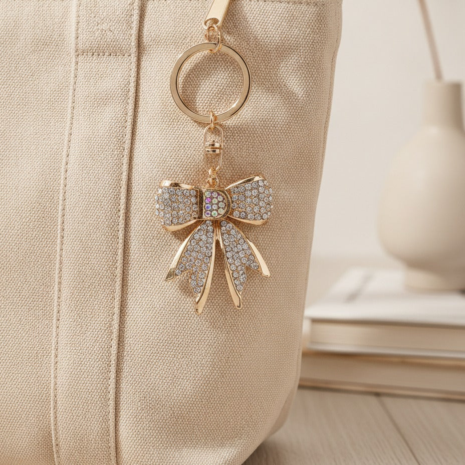 Sparkle Bow Keychain Charm - Gold