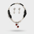 Pearl Heart Charm Necklace & Earring Set – jewelry (view 1)