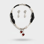 Pearl Heart Charm Necklace & Earring Set – jewelry (view 1)