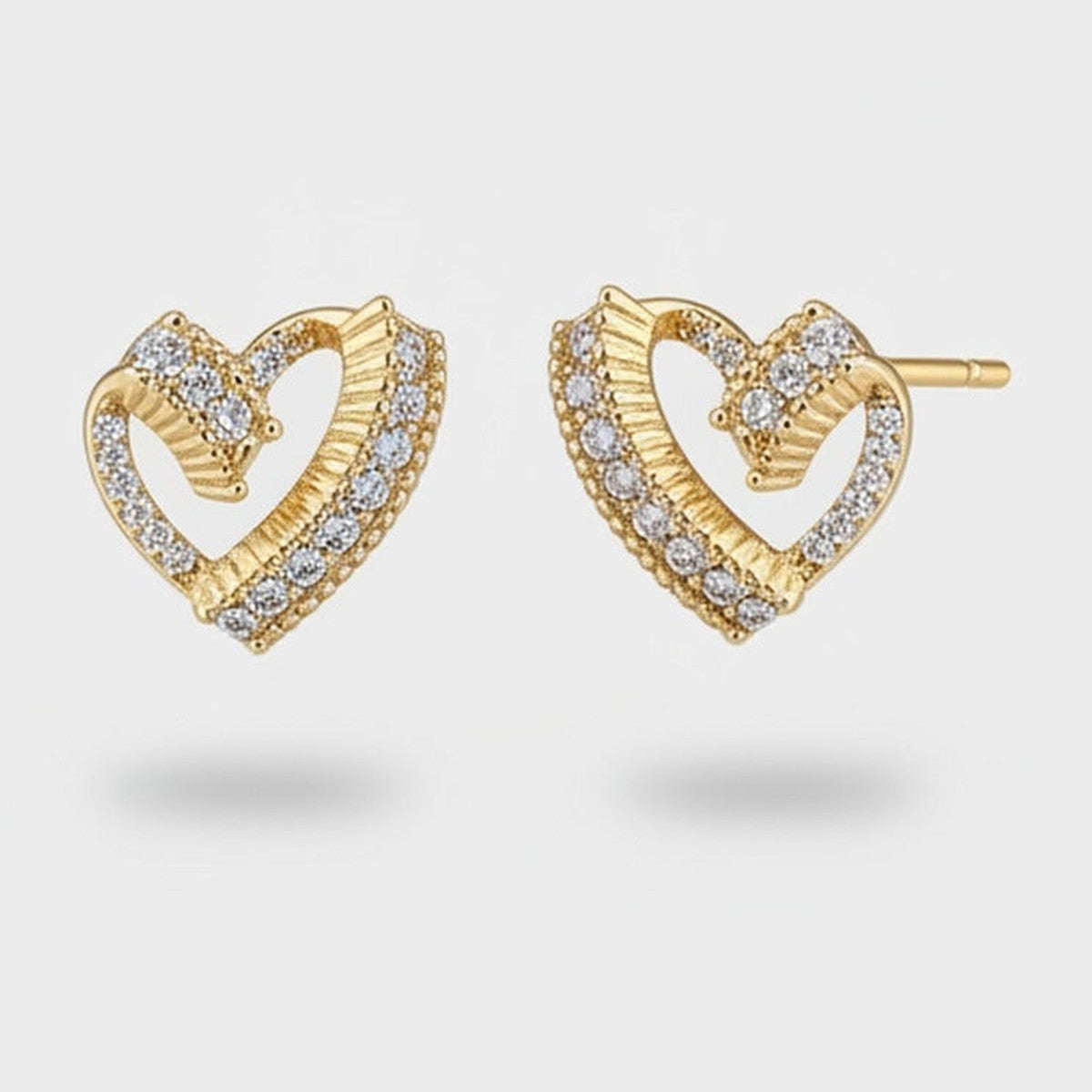 Gold Heart Rhinestone Stud Earrings – jewelry (view 1)