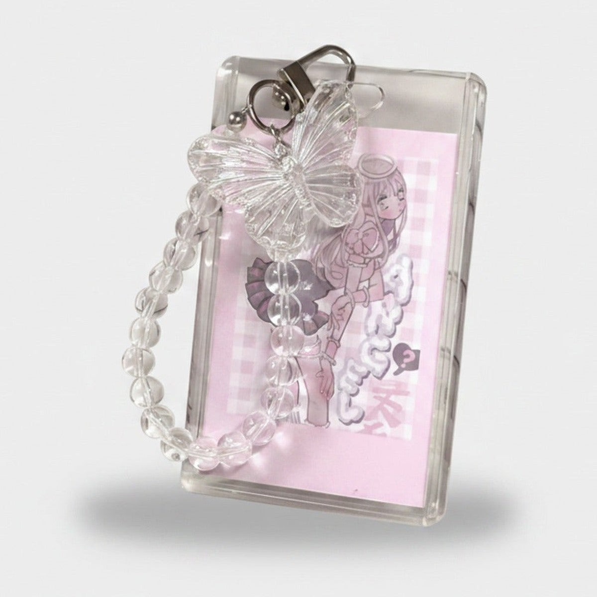 Butterfly Beaded Crystal Cup Charm Keychain Pink – novelty & toys (view 1)