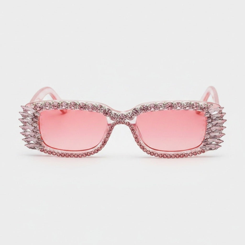 Pink Rhinestone Winged Oval Sunglasses – eyewear (view 1)