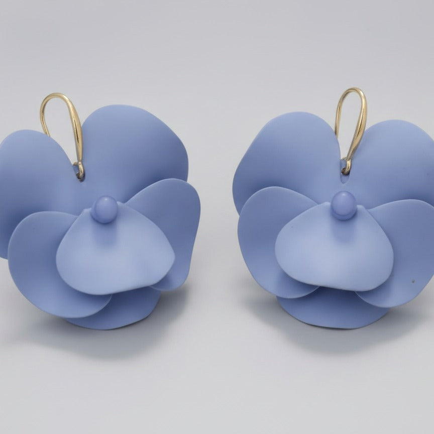 Puffy Flower Petal Dangle Earrings - Periwinkle