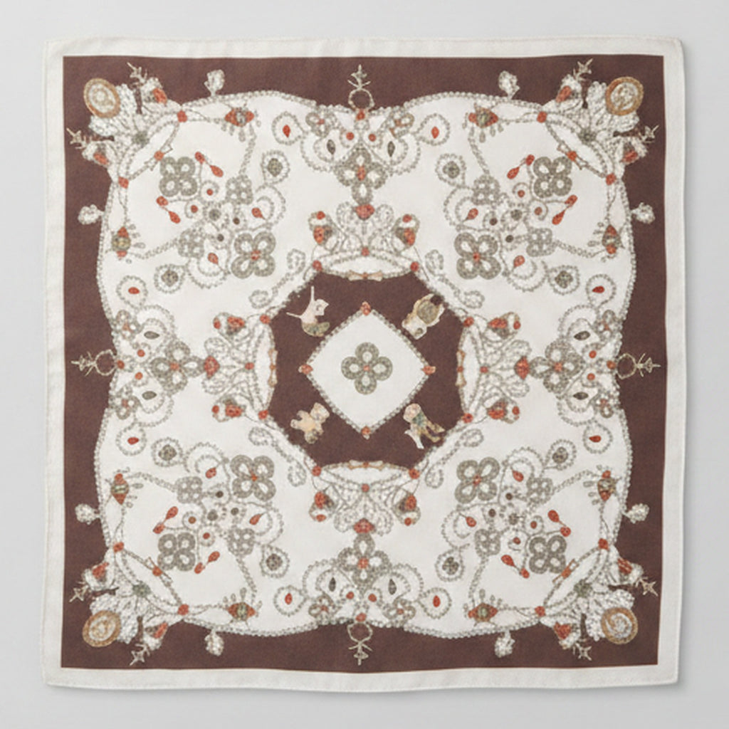 Ornate Lace Square Scarf - Brown & Cream