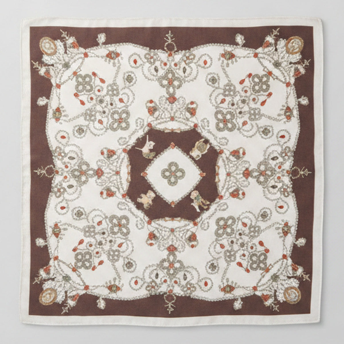 Ornate Lace Square Scarf - Brown & Cream