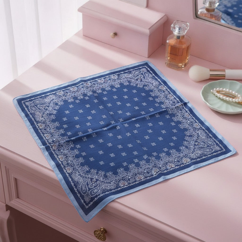 Ornate Bandana Square Scarf - Plum