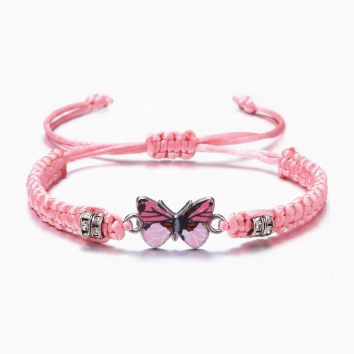 Butterfly Charm Braided Friendship Bracelet - Pink – jewelry (view 1)