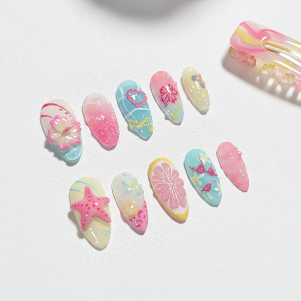 Ocean Bloom 3D Press-On Nails - Type 1