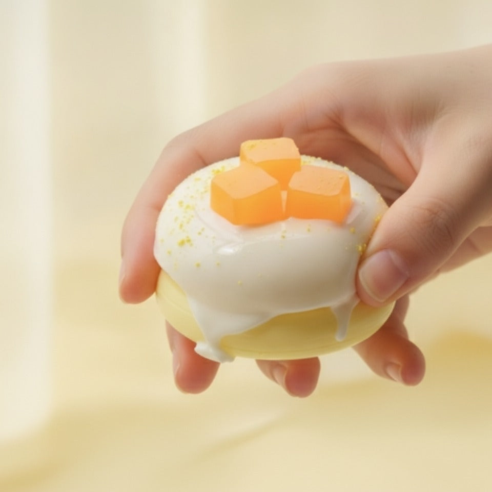 White & Orange Glazed Dessert Plate - squeeze in hand