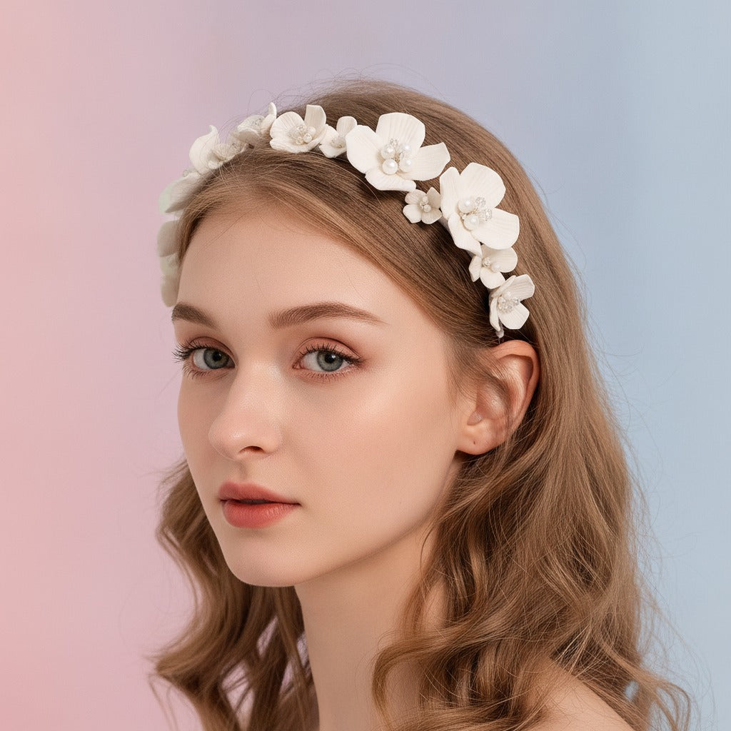 Orchid Flower Headband - White