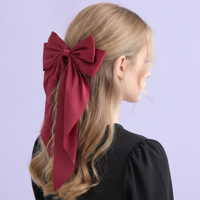Silky Bow Hair Claw - Wine