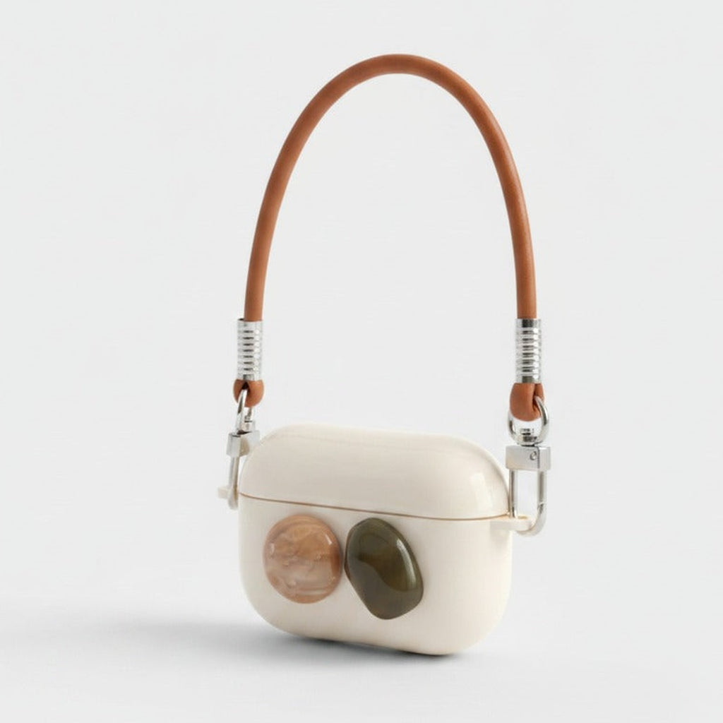 Mini Shoulder Bag AirPods Case - Cream with Blush & Olive Gems (for AirPods Pro 2)