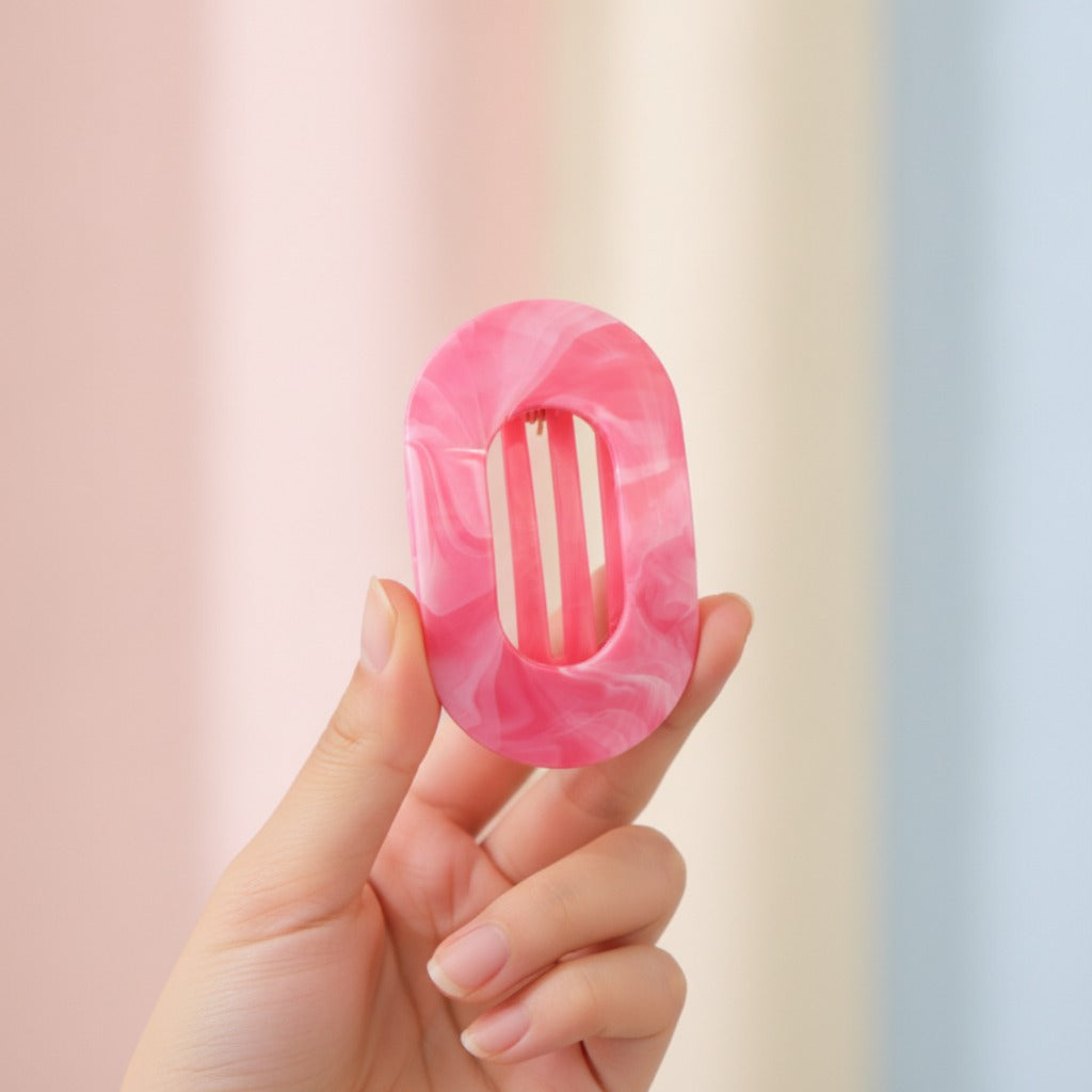 Puffy Oval Hair Claw Clip - Hot Pink
