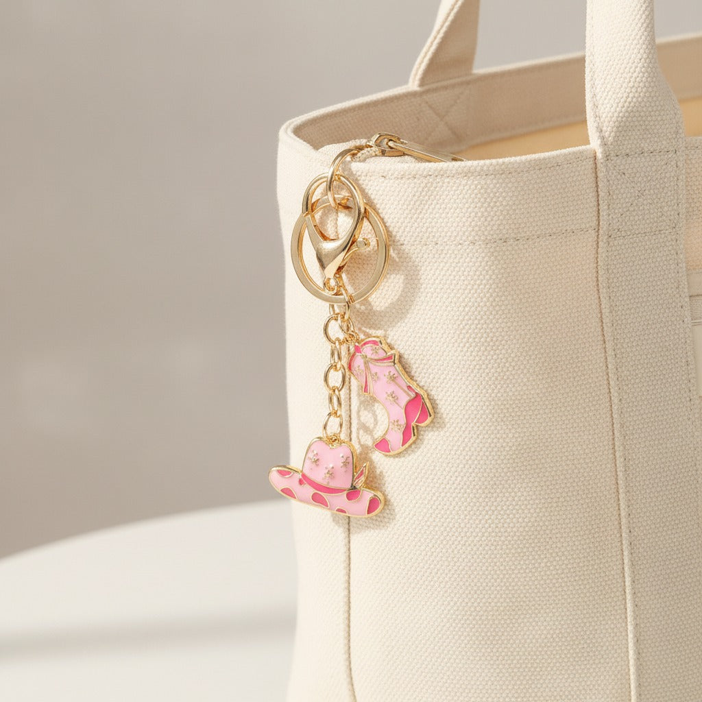 Western Charm Keychain Set - Cowboy Boots, Pink