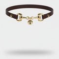 Brown Leather Collar with Gold Snaffle Bit and Bell – jewelry (view 1)