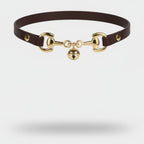 Brown Leather Collar with Gold Snaffle Bit and Bell – jewelry (view 1)