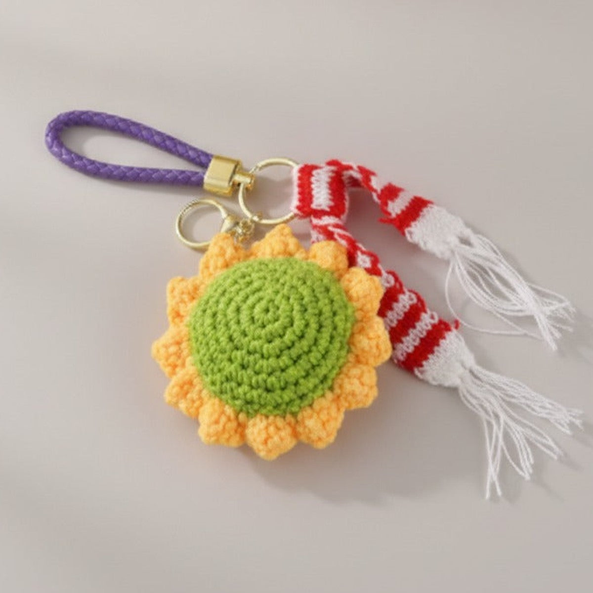 Crochet Sunflower Keychain Charm - Yellow & Green