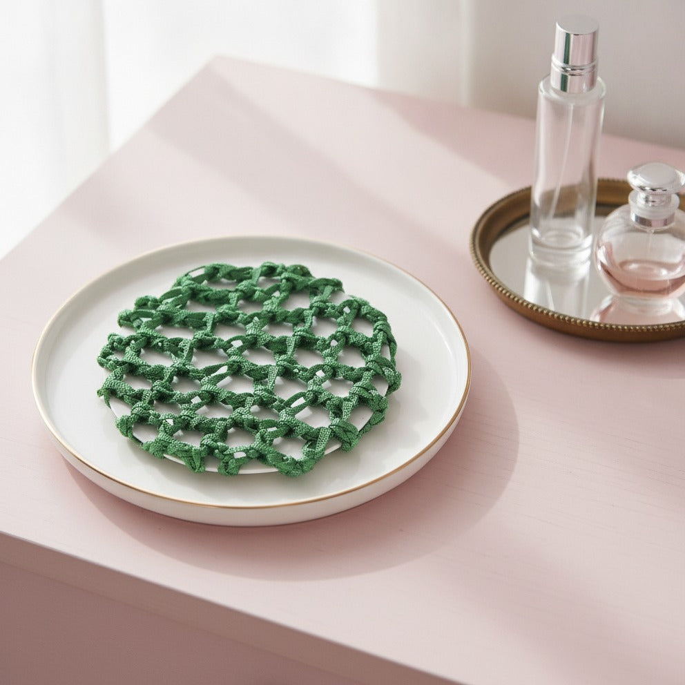 Crochet Mesh Hair Net - Dark Green