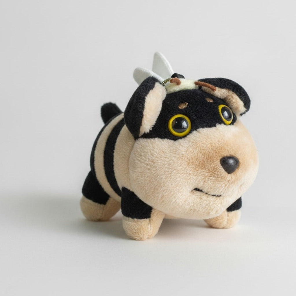 Fuzzy Bee Dog Keychain - Cream & Black
