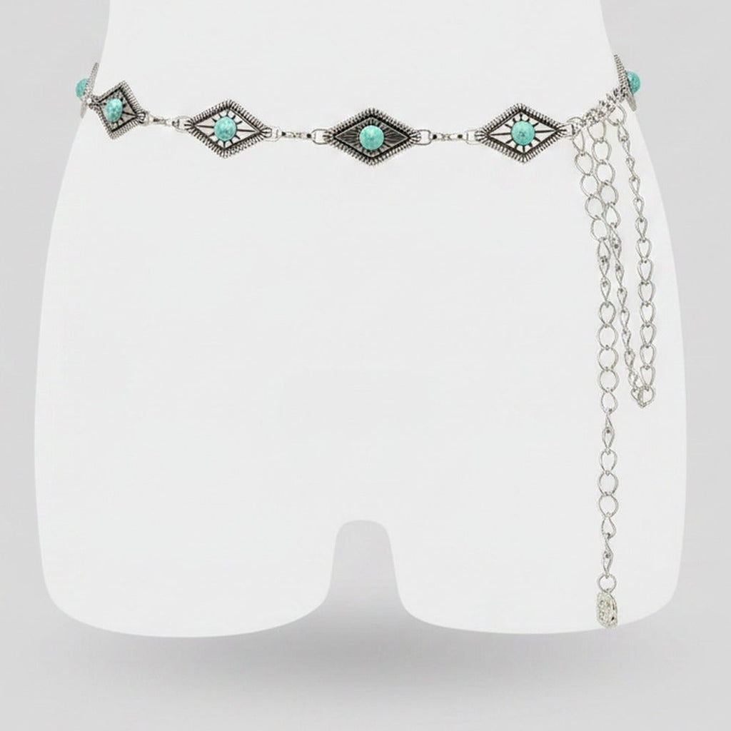 Turquoise Evil Eye Chain Belt Silver – scarves & belts (view 1)
