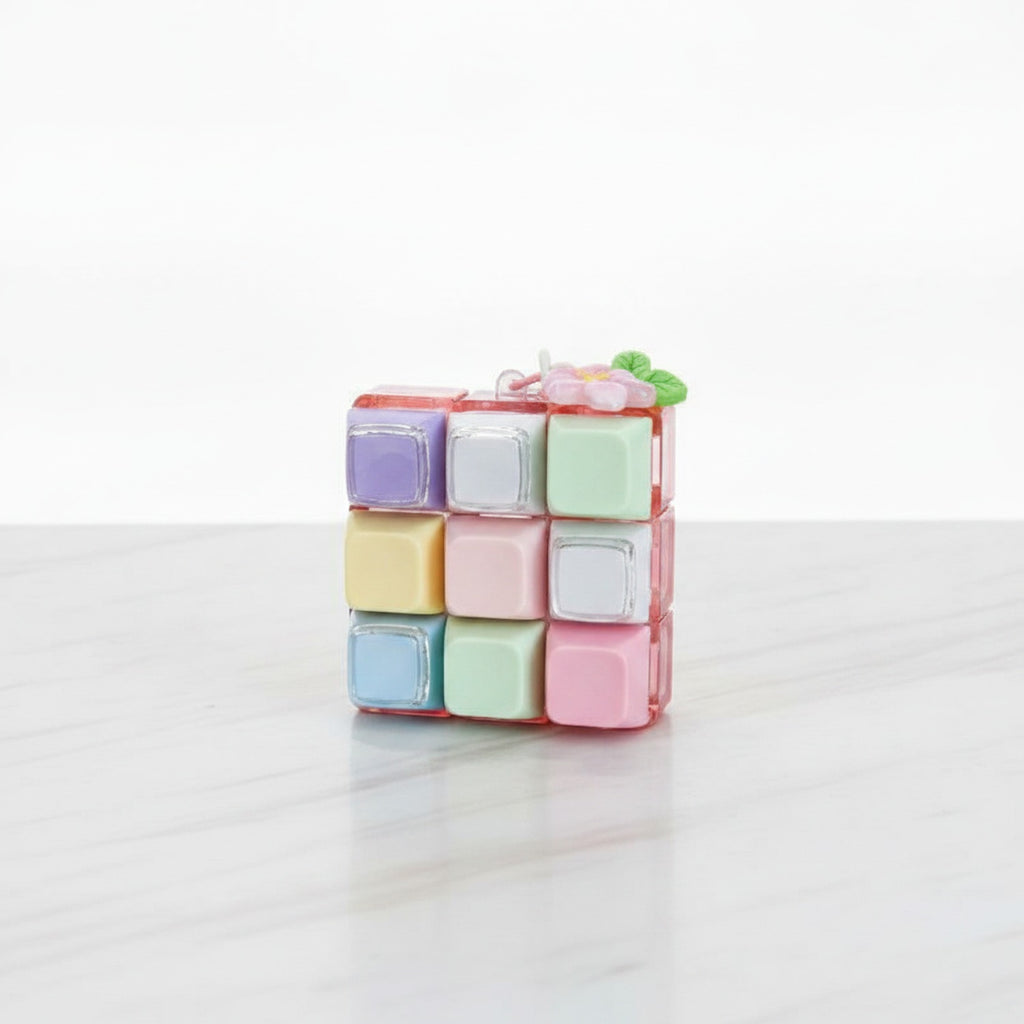 Pastel Block Keychain with Charm - Cherry Pink