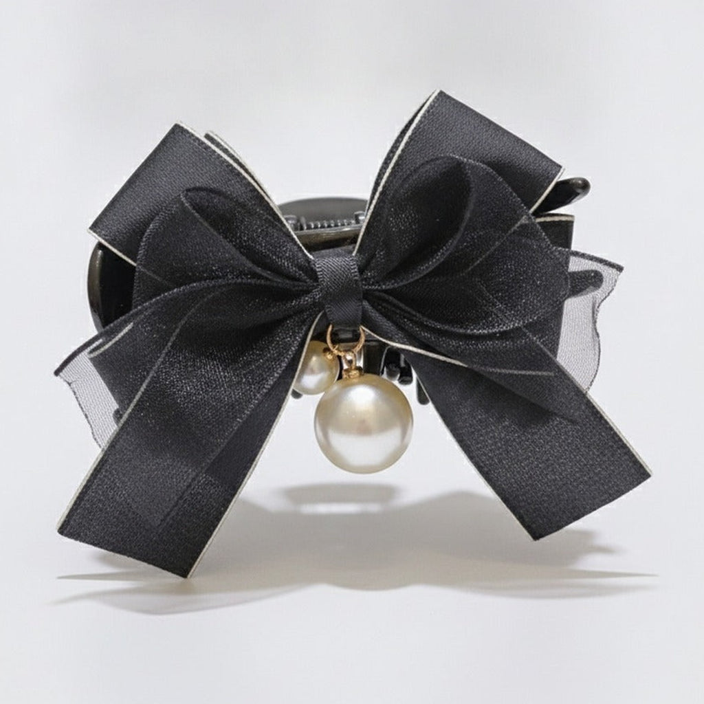 Ruched Satin Hair Claw - Black