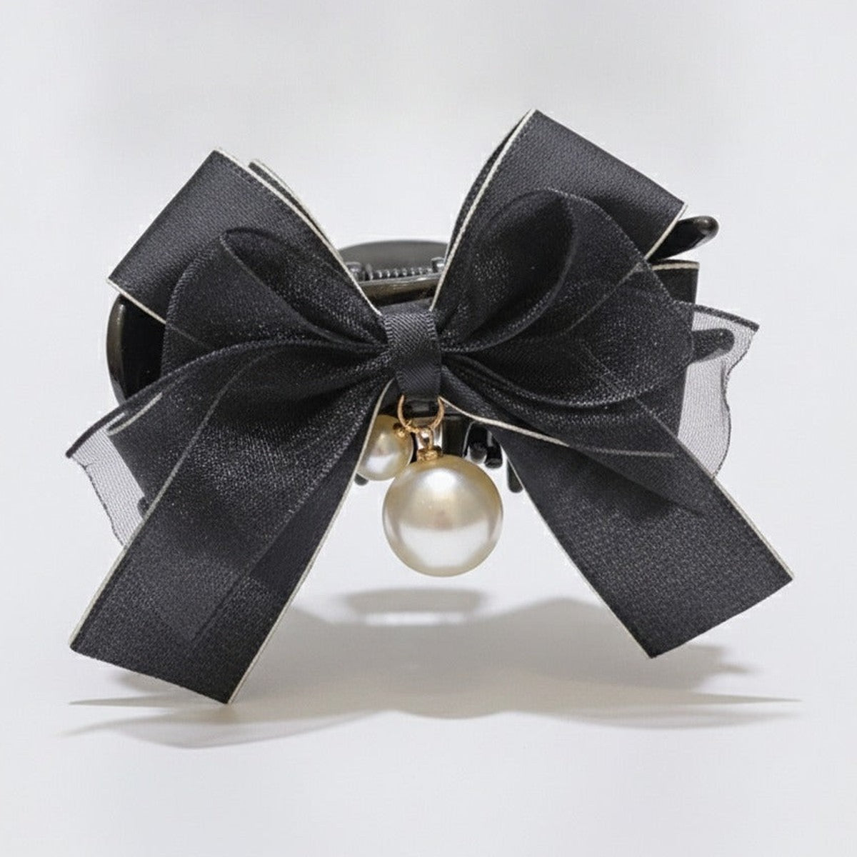 Ruched Satin Hair Claw - Black