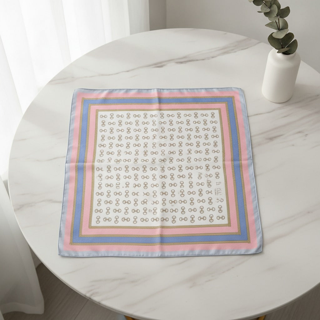Equestrian Bit Print Silk Scarf - Green & Red Alt